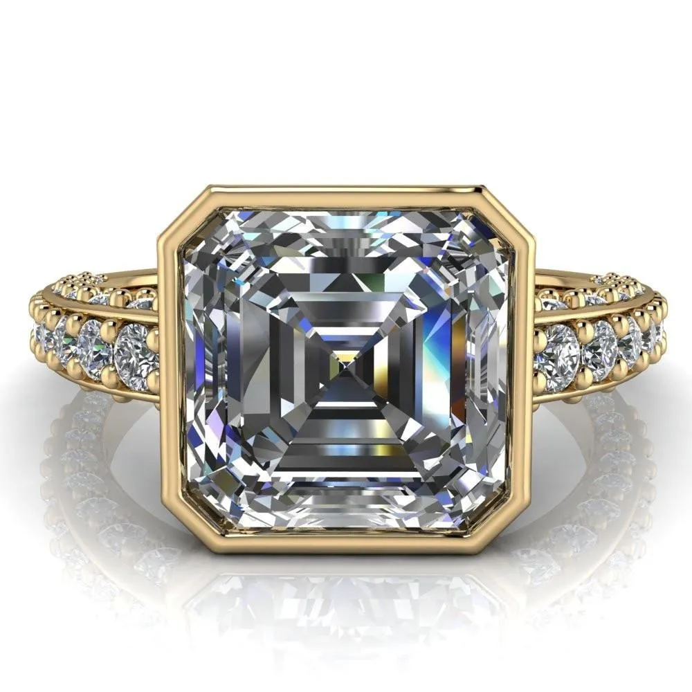 Ashley Asscher Moissanite Bezel-Set Diamond Euro-Shank Ring