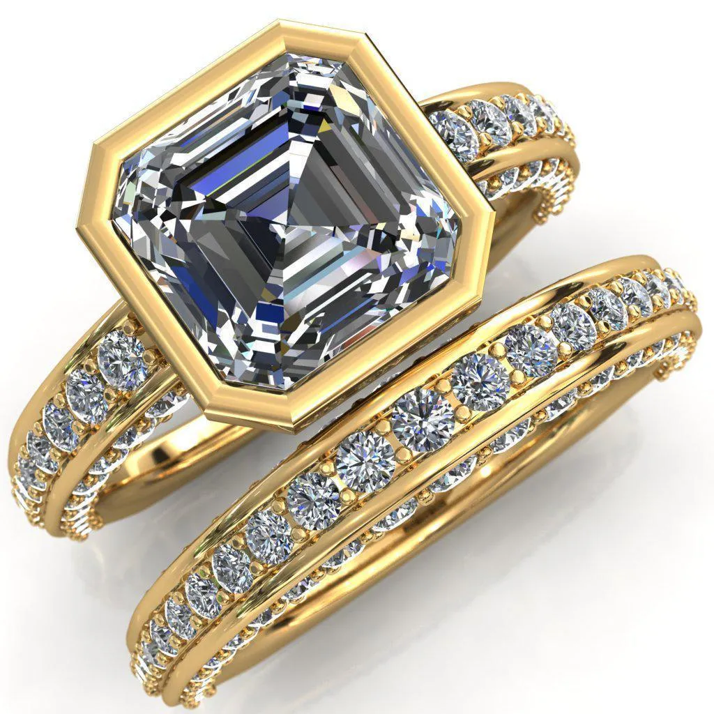 Ashley Asscher Moissanite Bezel-Set Diamond Euro-Shank Ring