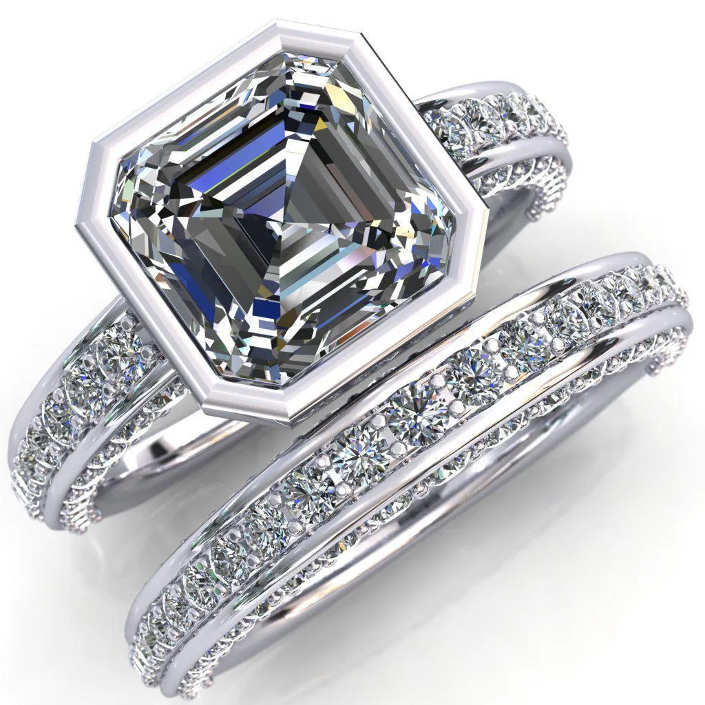 Ashley Asscher Moissanite Bezel-Set Diamond Euro-Shank Ring