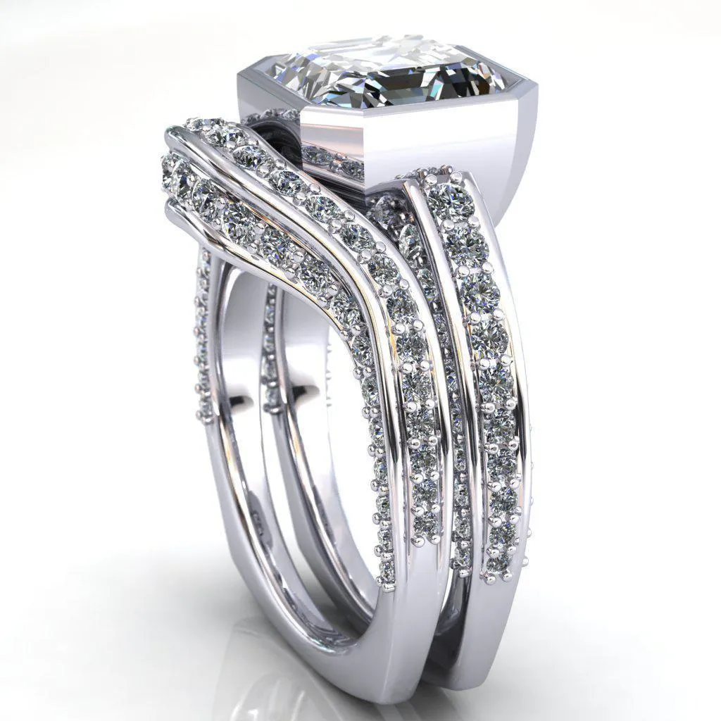 Ashley Asscher Moissanite Bezel-Set Diamond Euro-Shank Ring