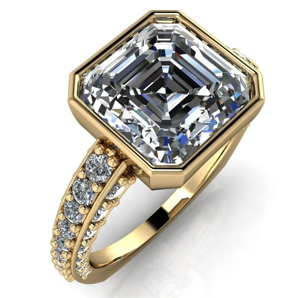 Ashley Asscher Moissanite Bezel-Set Diamond Euro-Shank Ring
