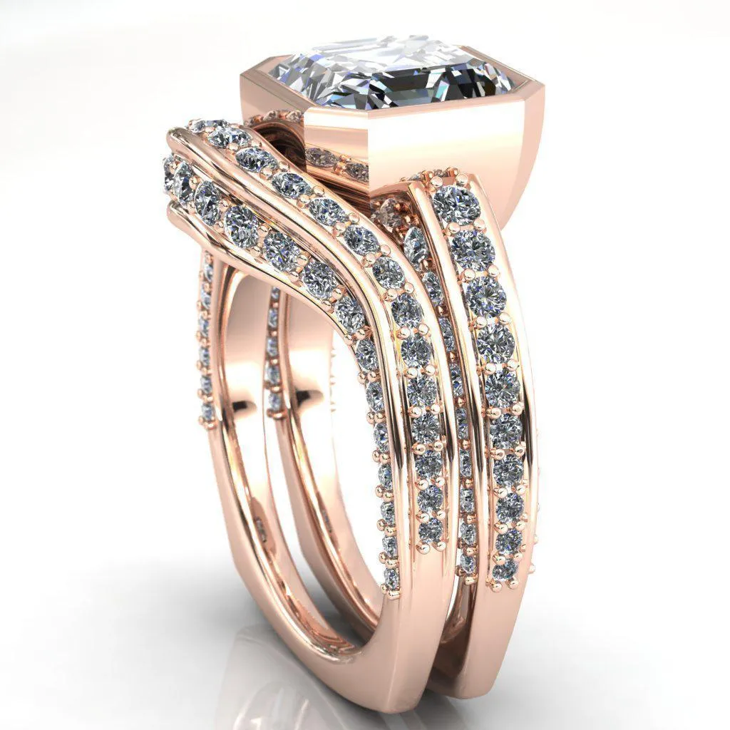 Ashley Asscher Moissanite Bezel-Set Diamond Euro-Shank Ring