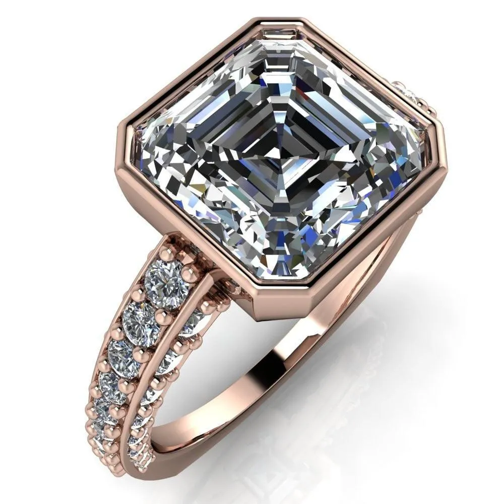 Ashley Asscher Moissanite Bezel-Set Diamond Euro-Shank Ring