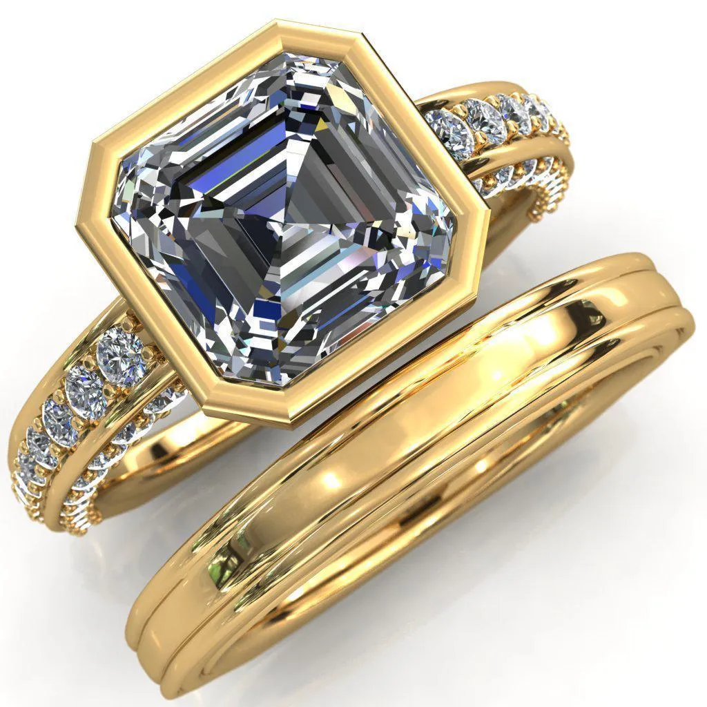 Ashley Asscher Moissanite Bezel-Set Diamond Euro-Shank Ring