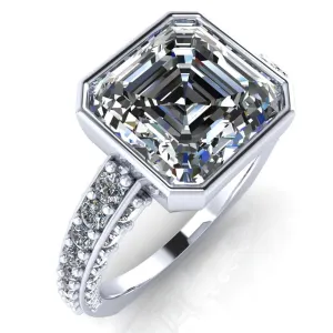 Ashley Asscher Moissanite Bezel-Set Diamond Euro-Shank Ring