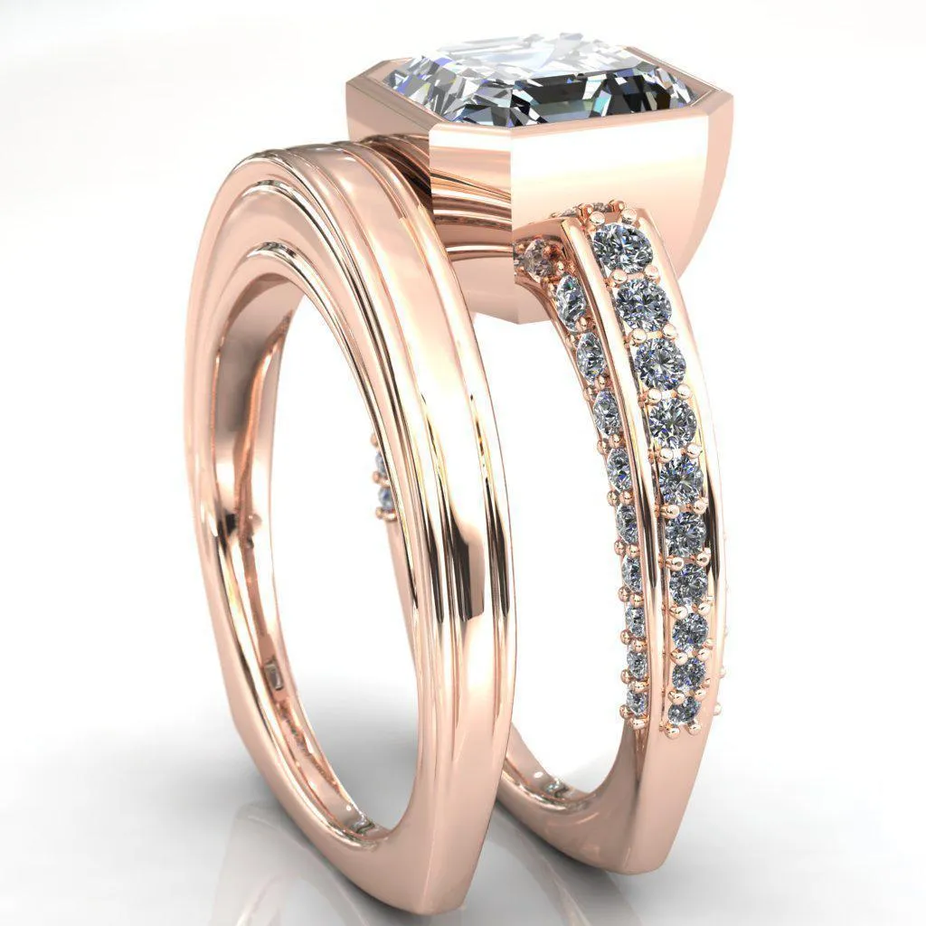 Ashley Asscher Moissanite Bezel-Set Diamond Euro-Shank Ring