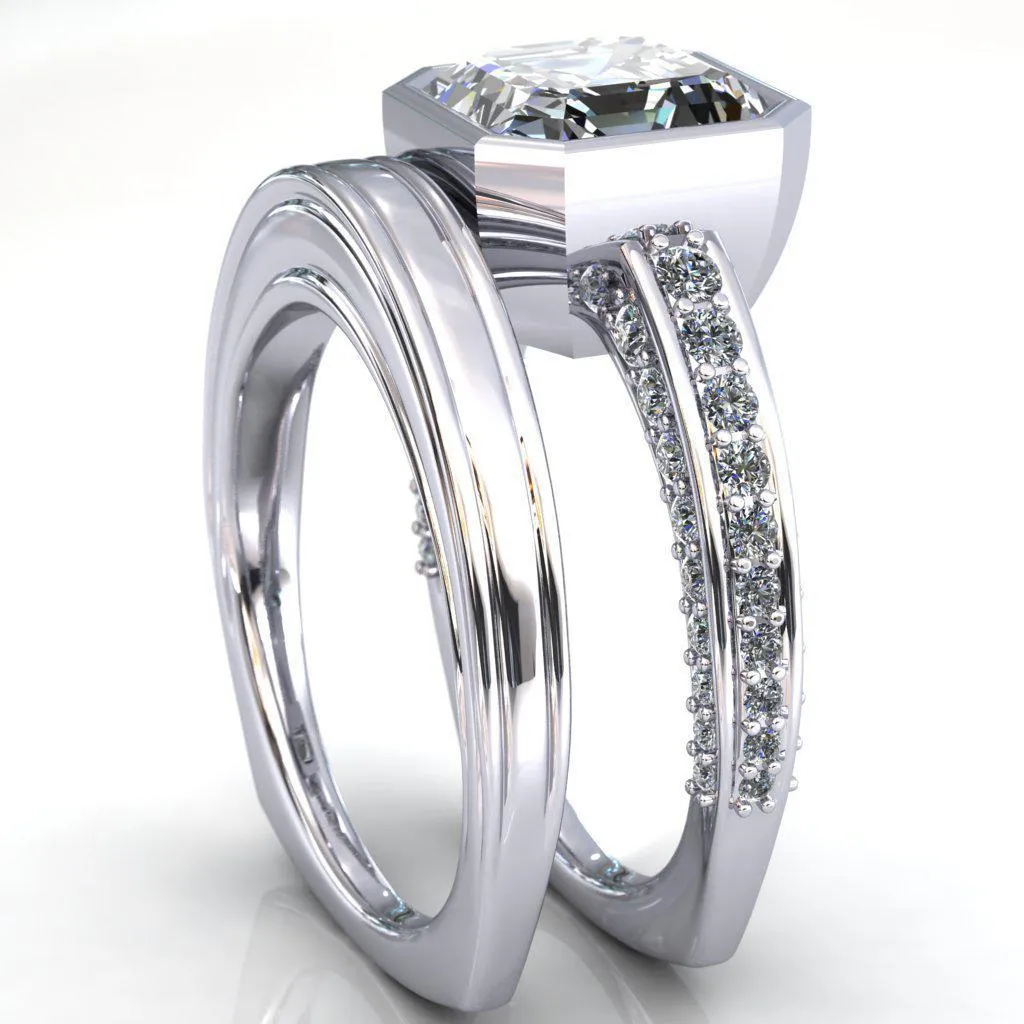 Ashley Asscher Moissanite Bezel-Set Diamond Euro-Shank Ring