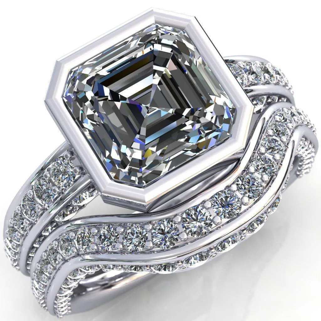 Ashley Asscher Moissanite Bezel-Set Diamond Euro-Shank Ring