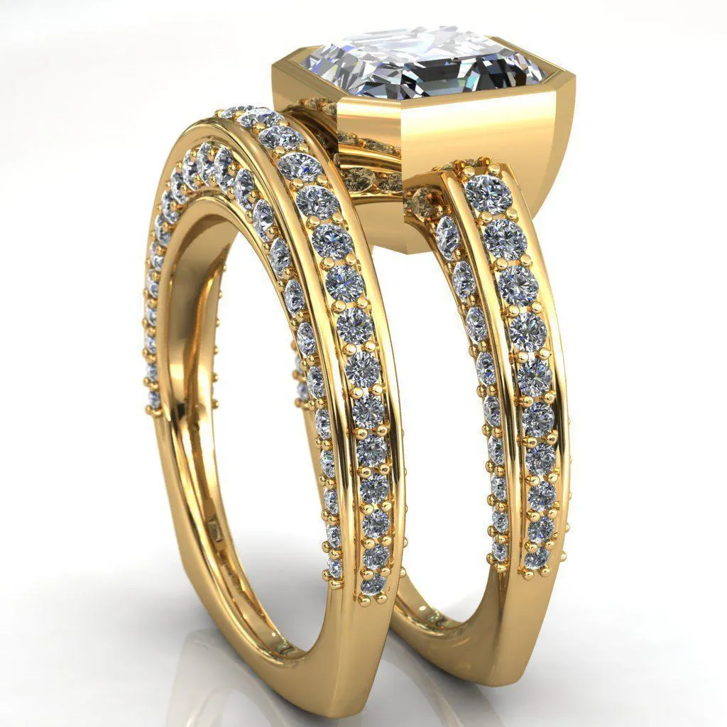 Ashley Asscher Moissanite Bezel-Set Diamond Euro-Shank Ring