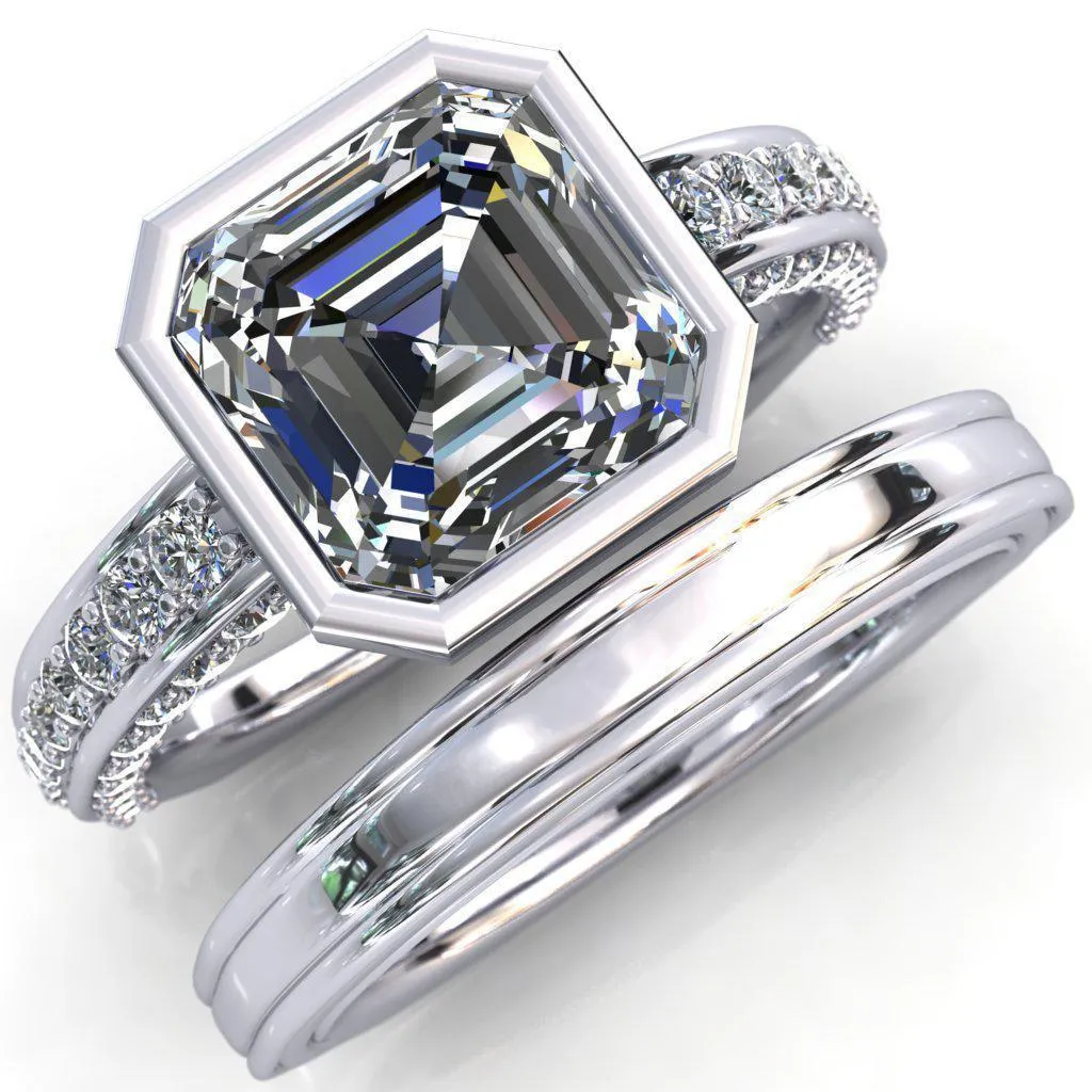 Ashley Asscher Moissanite Bezel-Set Diamond Euro-Shank Ring