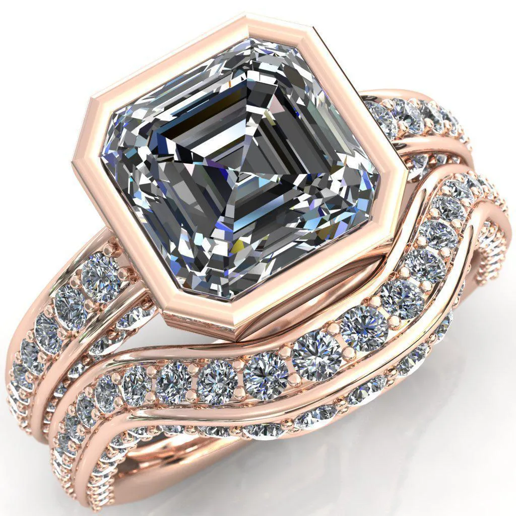 Ashley Asscher Moissanite Bezel-Set Diamond Euro-Shank Ring