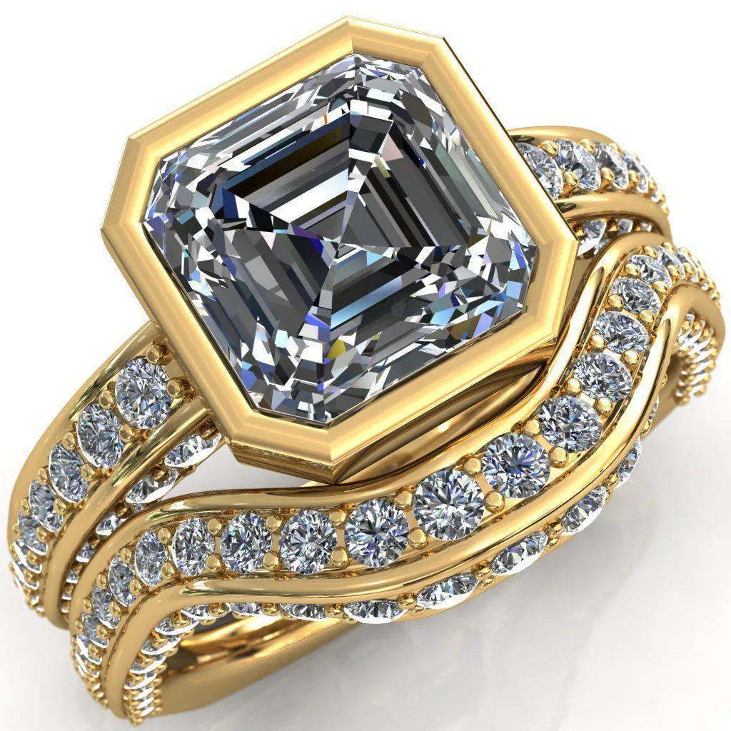 Ashley Asscher Moissanite Bezel-Set Diamond Euro-Shank Ring