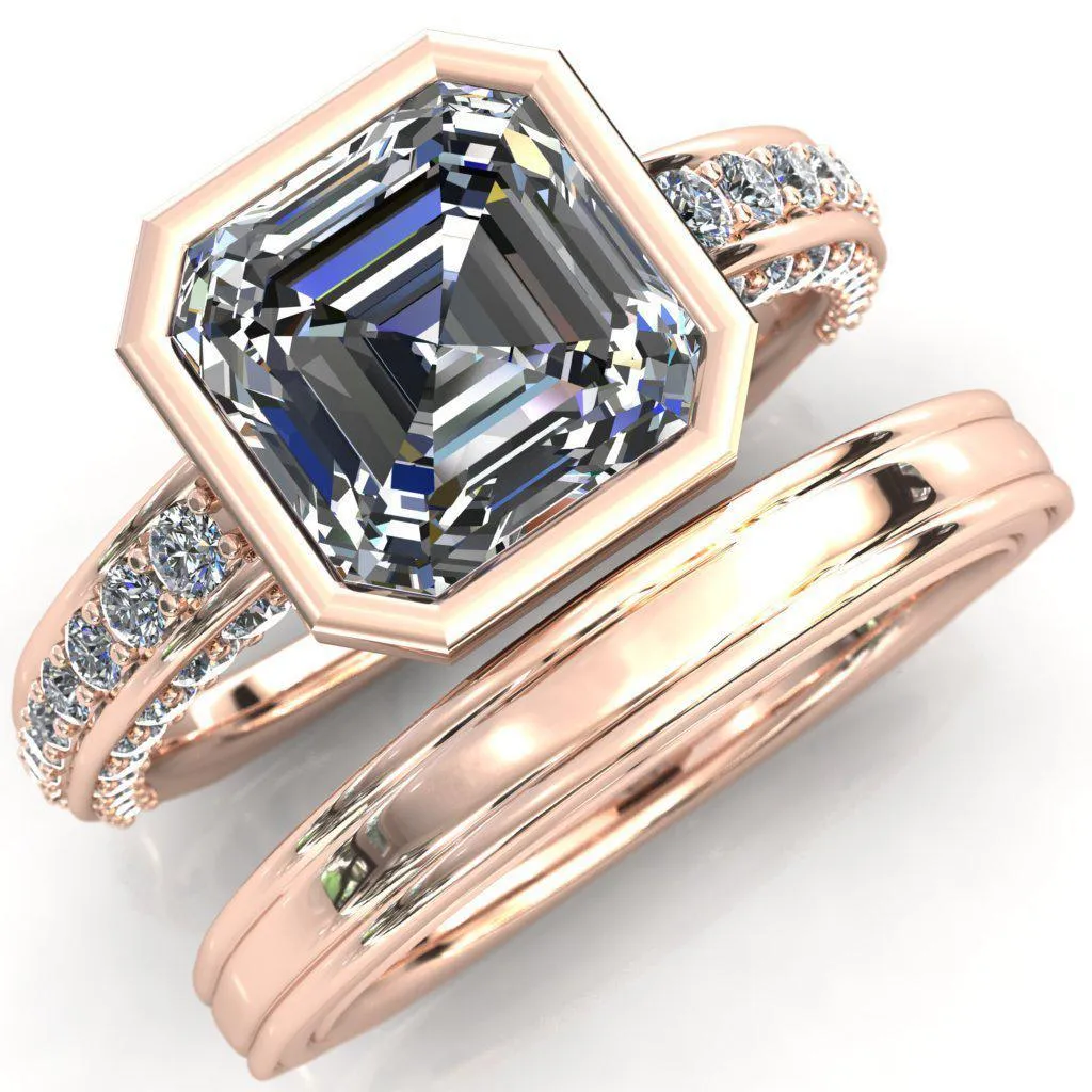 Ashley Asscher Moissanite Bezel-Set Diamond Euro-Shank Ring