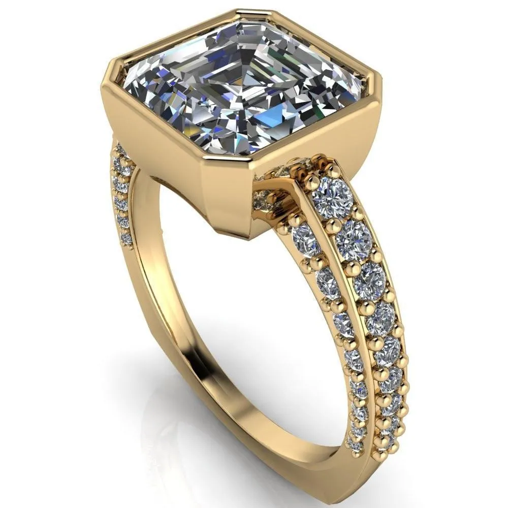 Ashley Asscher Moissanite Bezel-Set Diamond Euro-Shank Ring