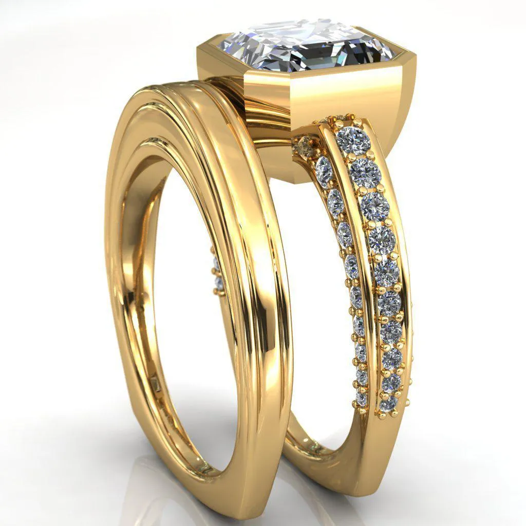 Ashley Asscher Moissanite Bezel-Set Diamond Euro-Shank Ring