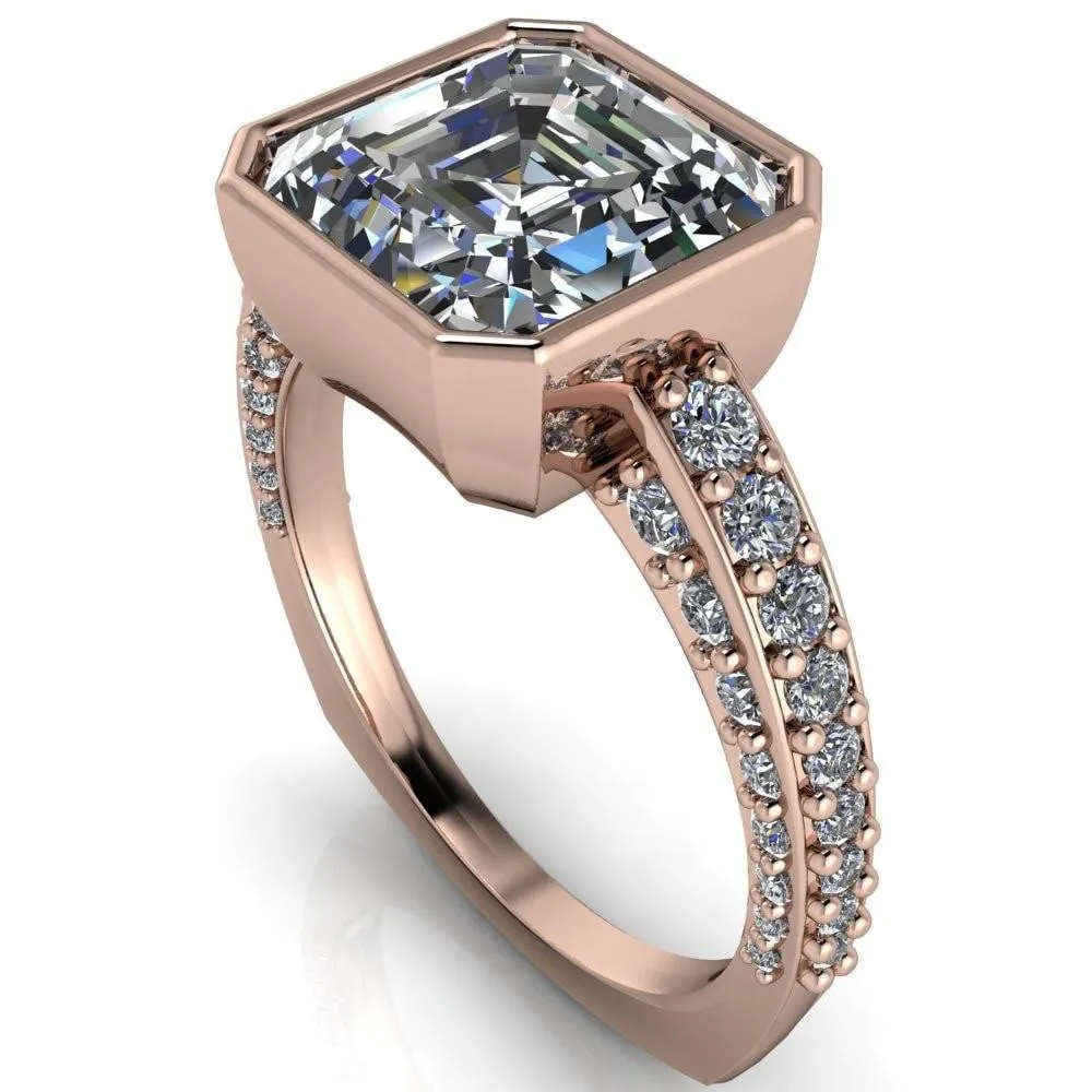 Ashley Asscher Moissanite Bezel-Set Diamond Euro-Shank Ring