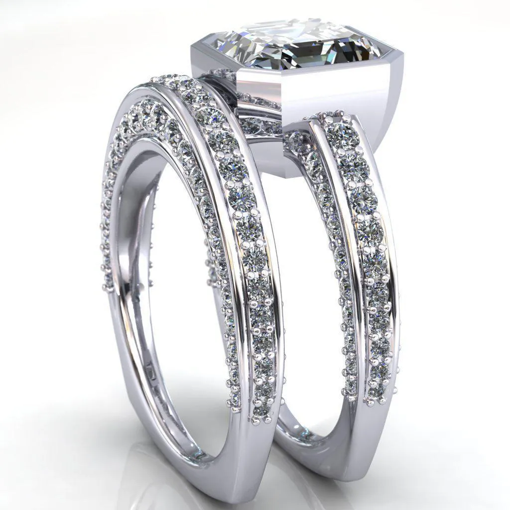 Ashley Asscher Moissanite Bezel-Set Diamond Euro-Shank Ring