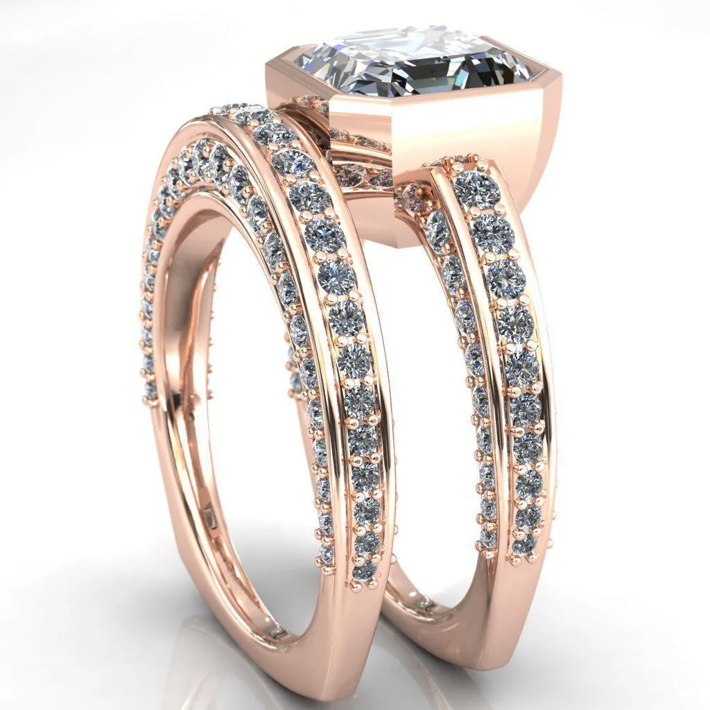 Ashley Asscher Moissanite Bezel-Set Diamond Euro-Shank Ring