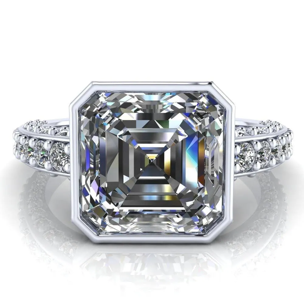 Ashley Asscher Moissanite Bezel-Set Diamond Euro-Shank Ring