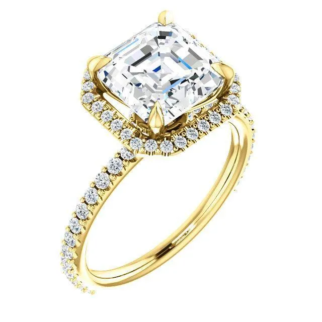 Asscher Moissanite Diamond Accent Ice Halo Collar Ring