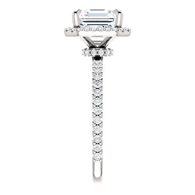 Asscher Moissanite Diamond Accent Ice Halo Collar Ring