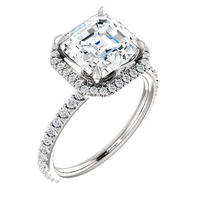 Asscher Moissanite Diamond Accent Ice Halo Collar Ring