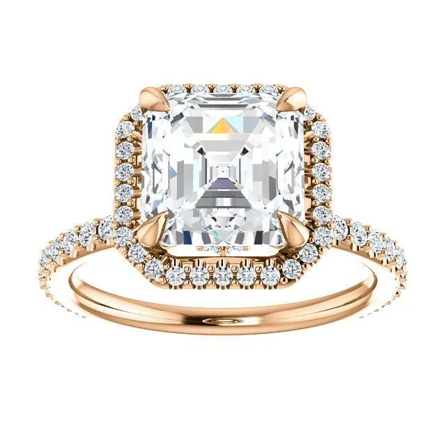 Asscher Moissanite Diamond Accent Ice Halo Collar Ring