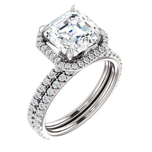 Asscher Moissanite Diamond Accent Ice Halo Collar Ring
