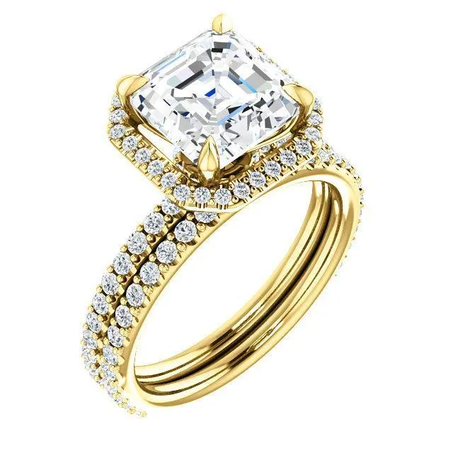Asscher Moissanite Diamond Accent Ice Halo Collar Ring