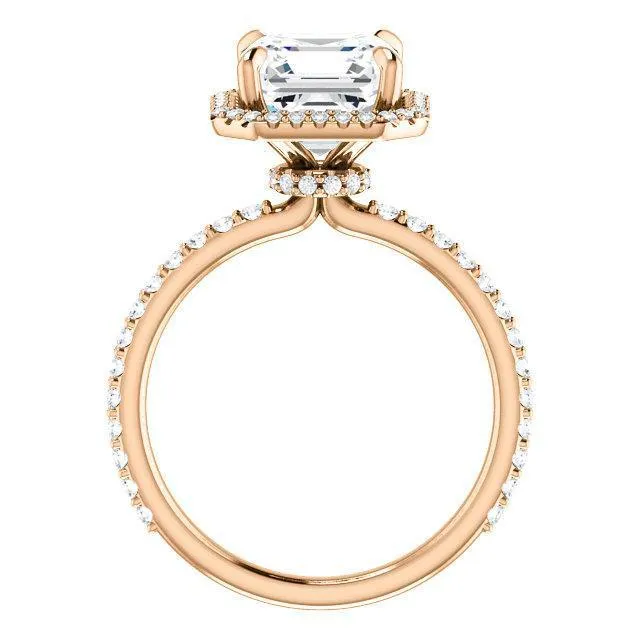 Asscher Moissanite Diamond Accent Ice Halo Collar Ring