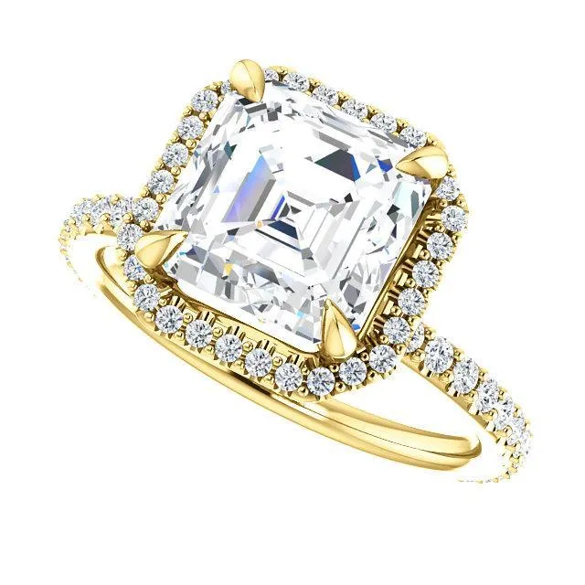Asscher Moissanite Diamond Accent Ice Halo Collar Ring