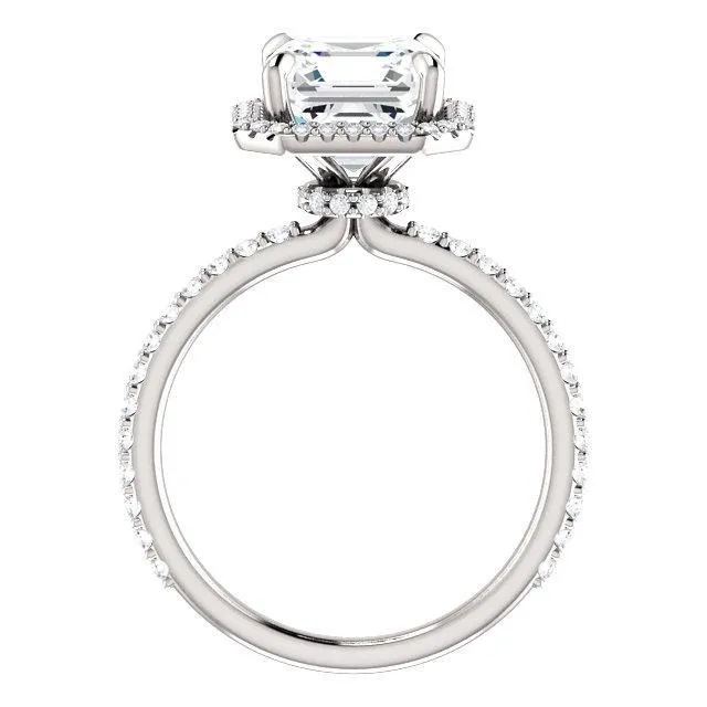 Asscher Moissanite Diamond Accent Ice Halo Collar Ring