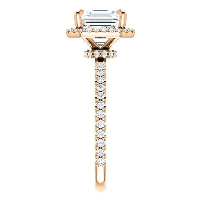 Asscher Moissanite Diamond Accent Ice Halo Collar Ring