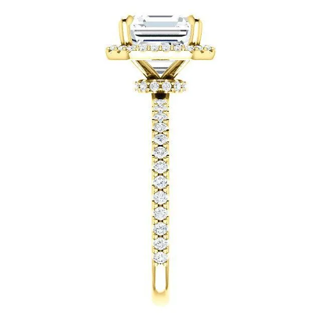 Asscher Moissanite Diamond Accent Ice Halo Collar Ring