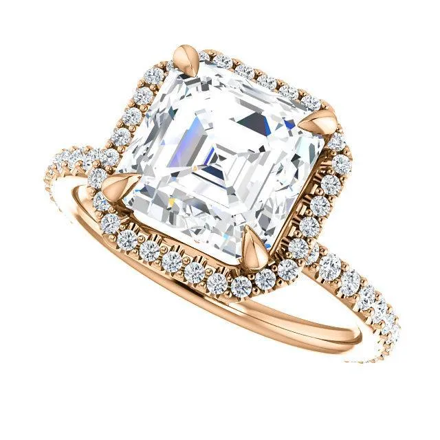 Asscher Moissanite Diamond Accent Ice Halo Collar Ring