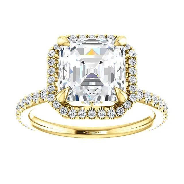 Asscher Moissanite Diamond Accent Ice Halo Collar Ring