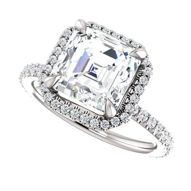 Asscher Moissanite Diamond Accent Ice Halo Collar Ring