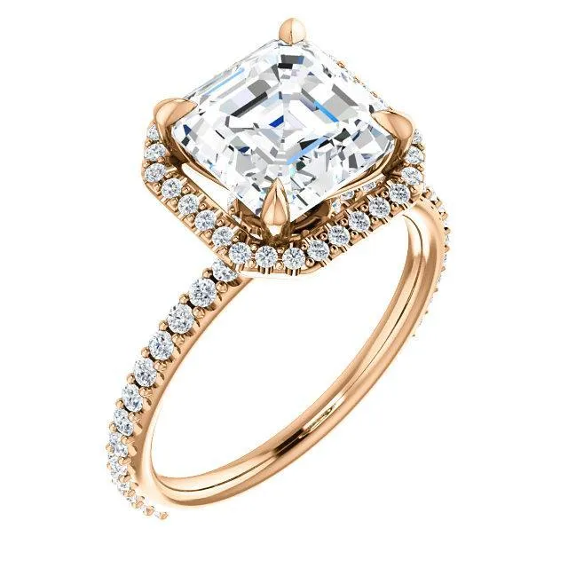 Asscher Moissanite Diamond Accent Ice Halo Collar Ring