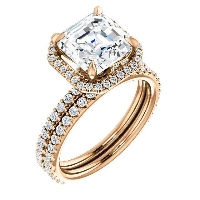 Asscher Moissanite Diamond Accent Ice Halo Collar Ring