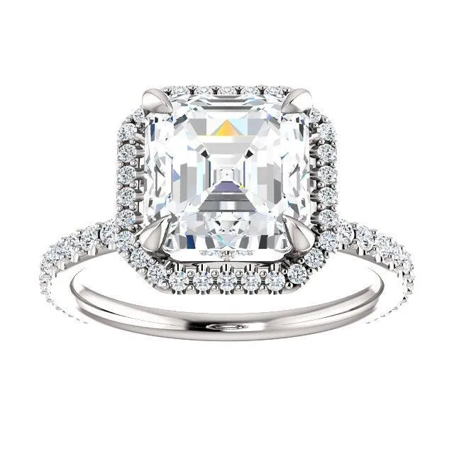 Asscher Moissanite Diamond Accent Ice Halo Collar Ring