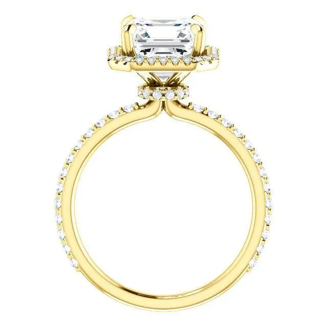 Asscher Moissanite Diamond Accent Ice Halo Collar Ring