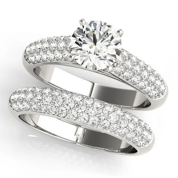 Astrid Round Center Stone Triple Diamond Channel Two-Tone Cathedral Engagement Ring