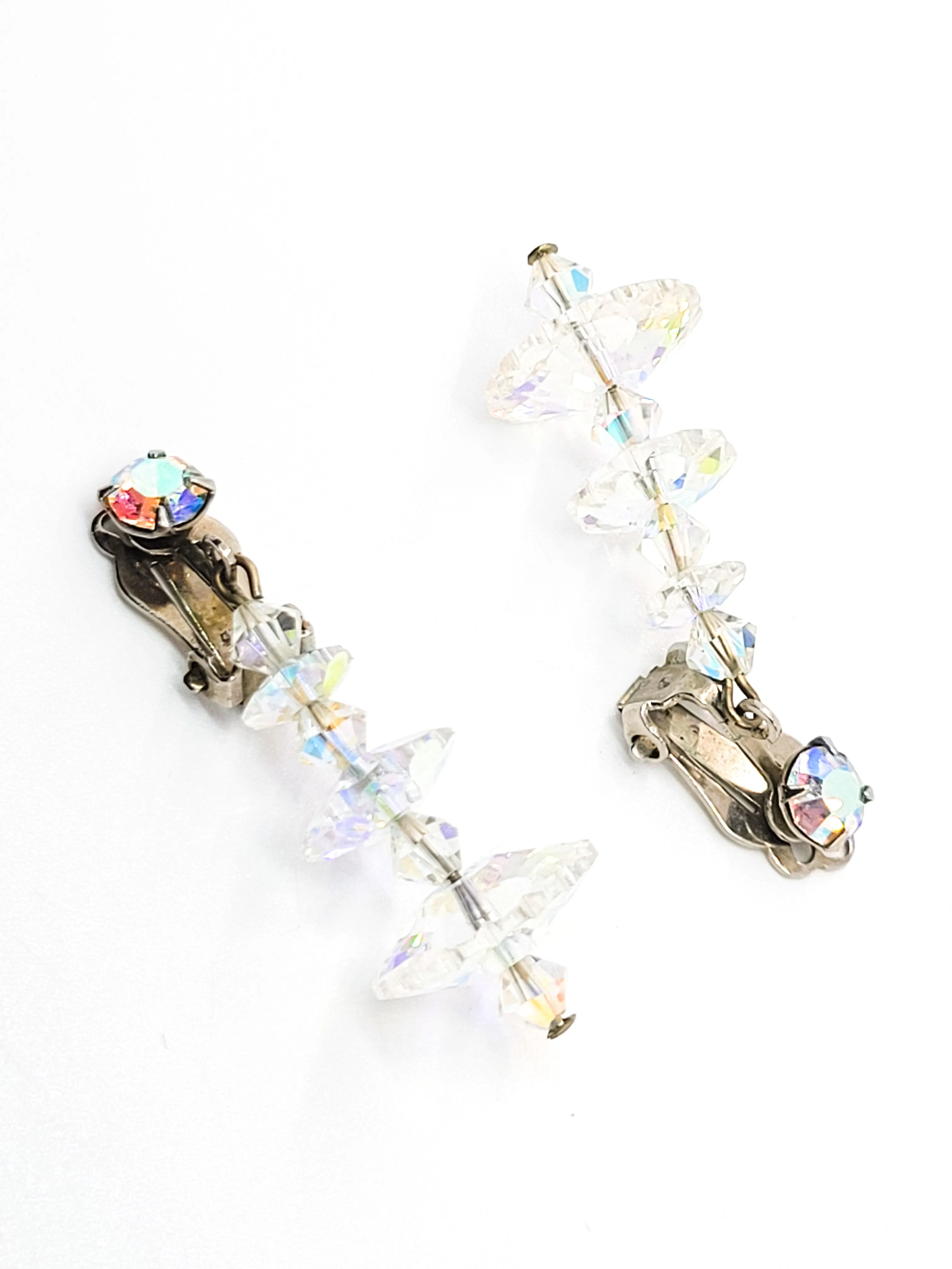 Atomic Saucer Aurora Borealis Rhinestone Austrian crystal drop clip on earrings