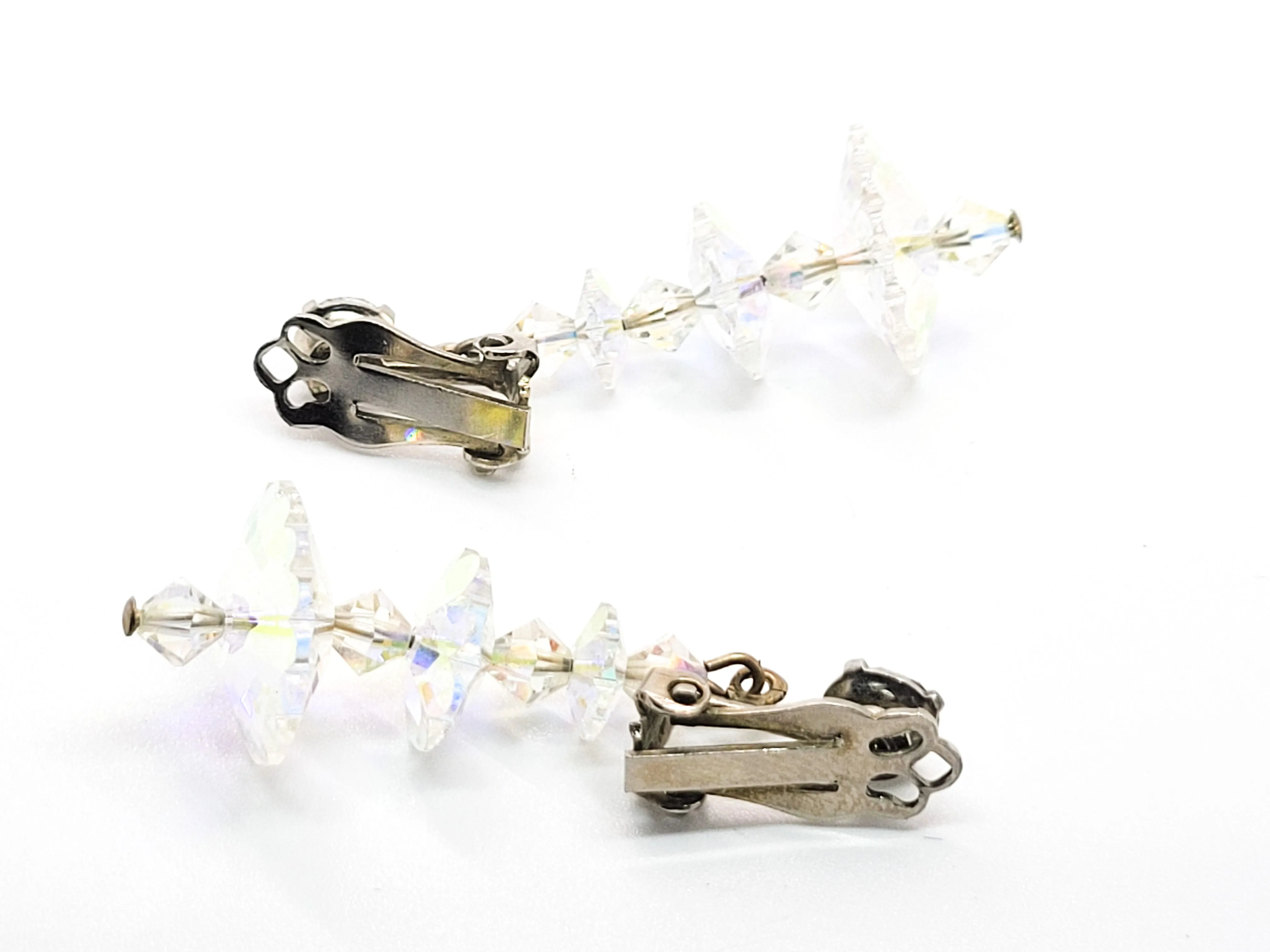 Atomic Saucer Aurora Borealis Rhinestone Austrian crystal drop clip on earrings
