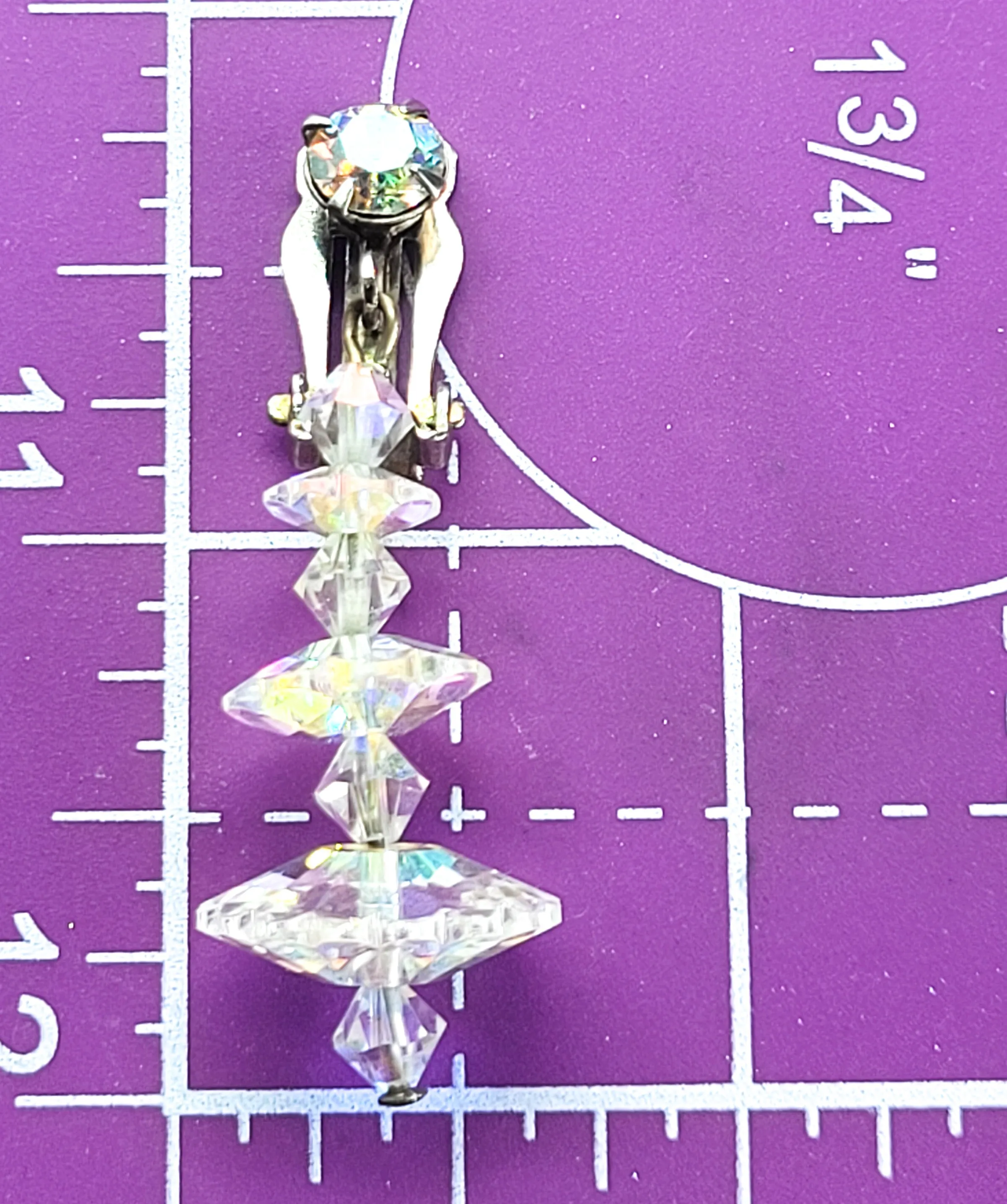 Atomic Saucer Aurora Borealis Rhinestone Austrian crystal drop clip on earrings