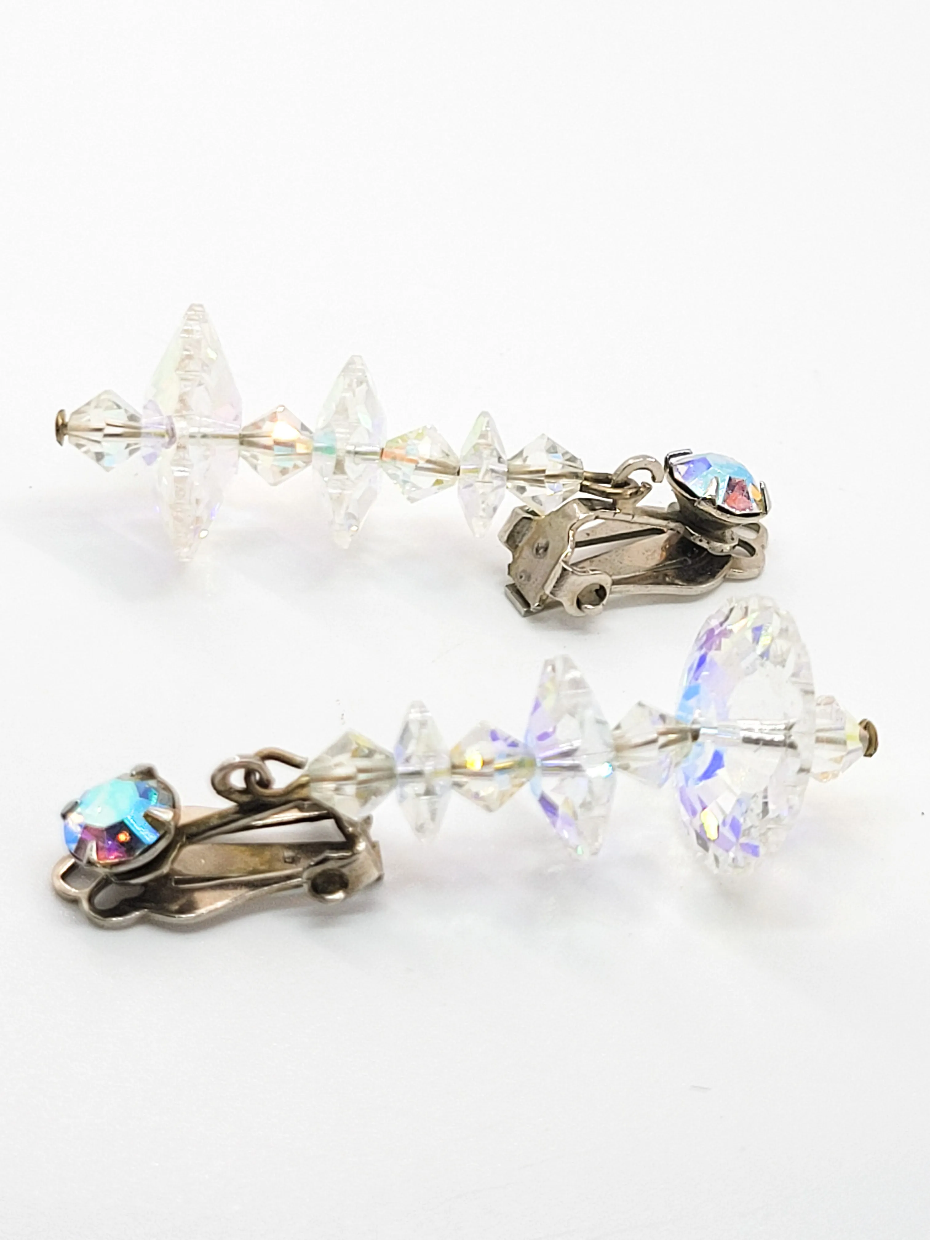 Atomic Saucer Aurora Borealis Rhinestone Austrian crystal drop clip on earrings