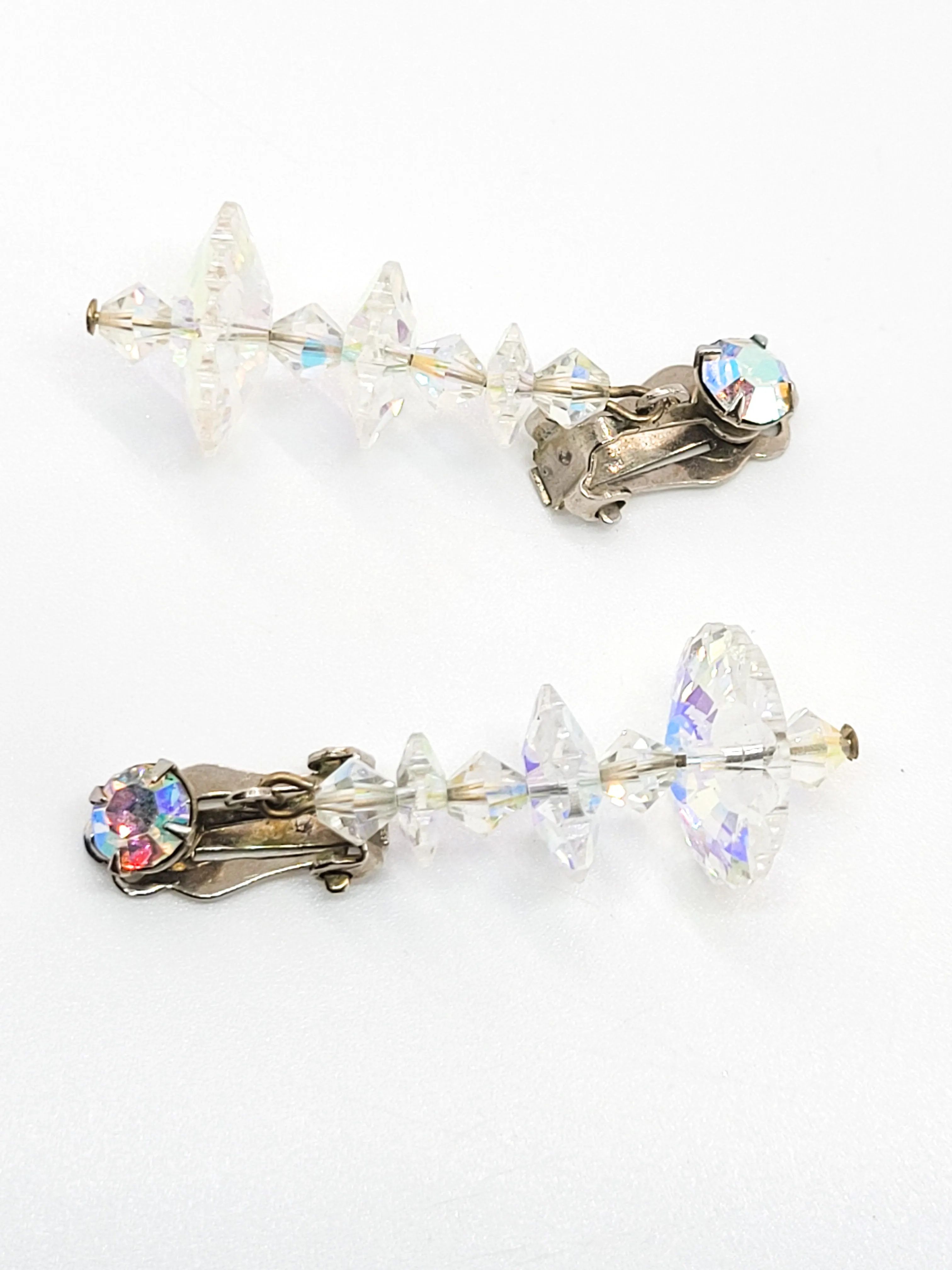 Atomic Saucer Aurora Borealis Rhinestone Austrian crystal drop clip on earrings