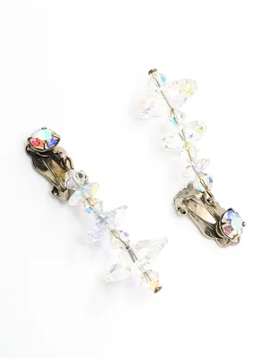 Atomic Saucer Aurora Borealis Rhinestone Austrian crystal drop clip on earrings