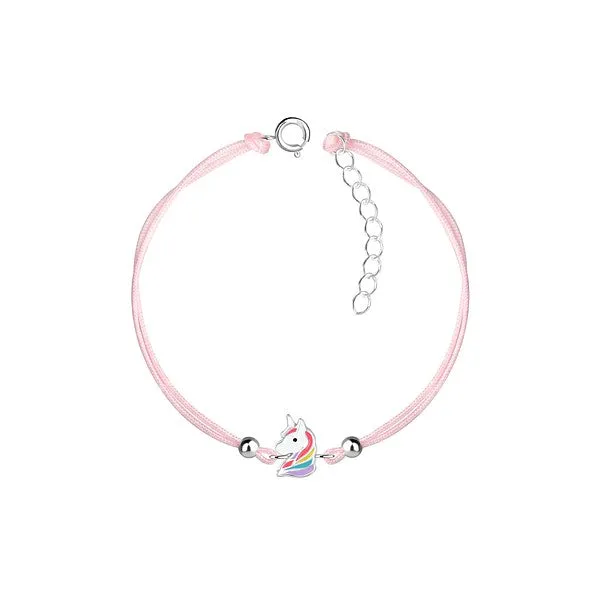 Baby Bracelets:  Sterling Silver   Cotton Cord Extension Unicorn Bracelets 13cm  3cm