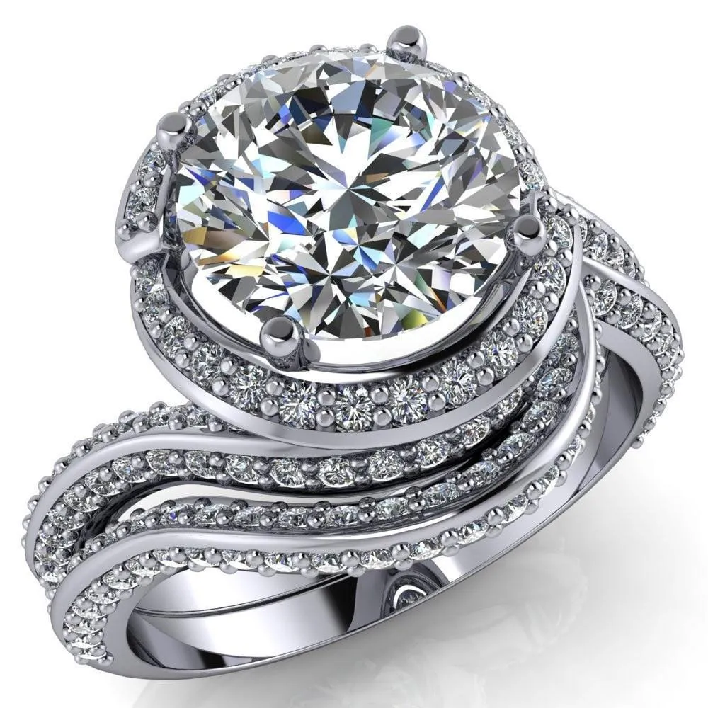 Baptiste Round Center Stone 4 Prong Diamond Halo Engagement Ring